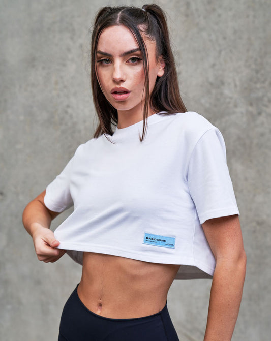 basic muse womens crop tee white